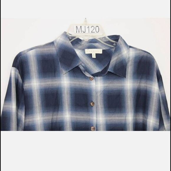 Promesa  Women Blue Plaid Long Sleeve Button-Down Tunic Shirt M - Picture 2 of 7
